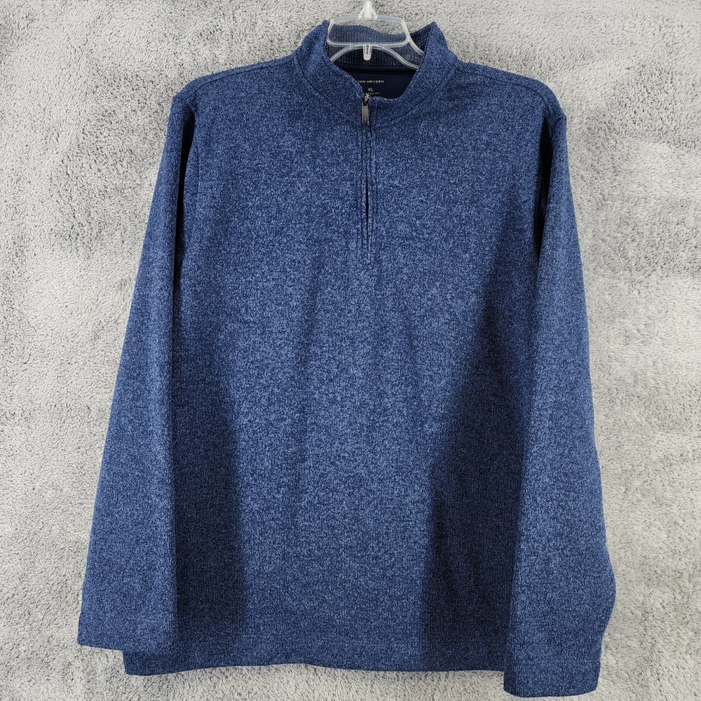 Van Heusen Sweatshirt Mens‎ XL Blue Heathered Marled Super Soft 1/4 Zip Pullover